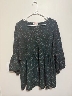 ANDRÉE BY UNIT Dark Green Blouse with Rust Dot Print